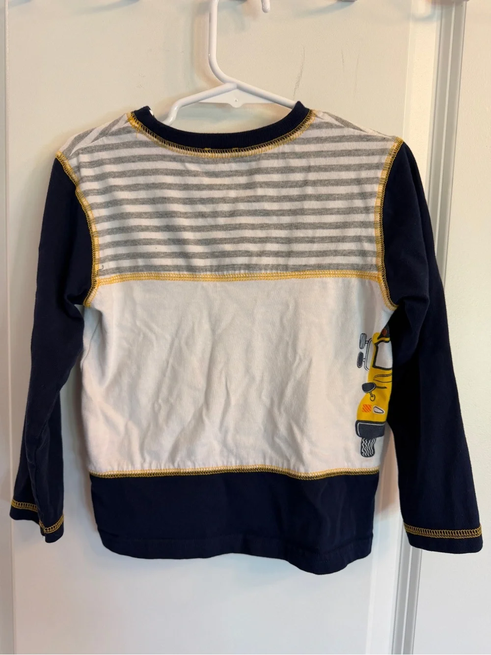 Kids Long-Sleeve School Bus & Dogs Tee in Navy and Yellow